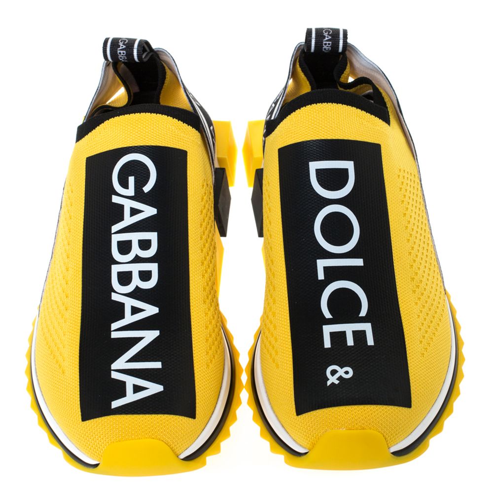 Dolce & Gabbana Schicke Stretch-Sneakers mit Logoprint in leuchtendem Gelb