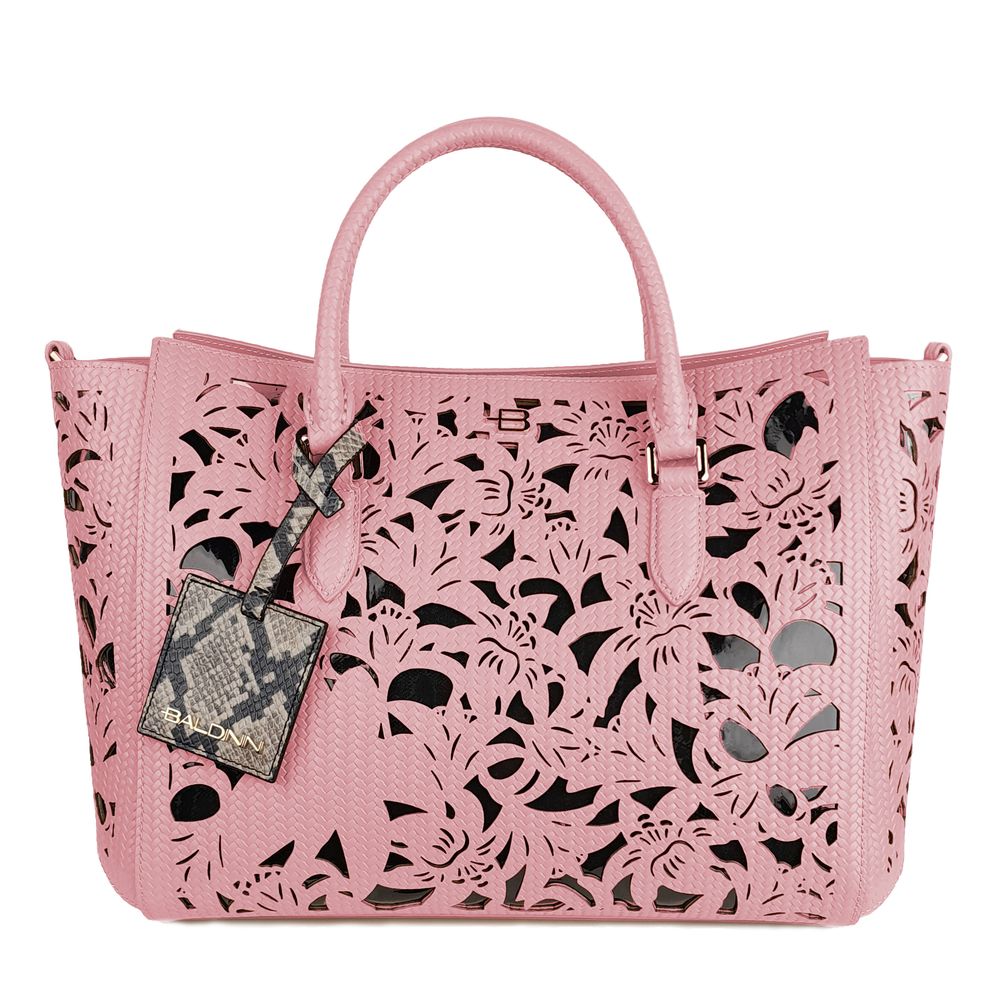 Baldinini Trend Rosa Handtasche aus Kalbsleder mit floralem Lasercut