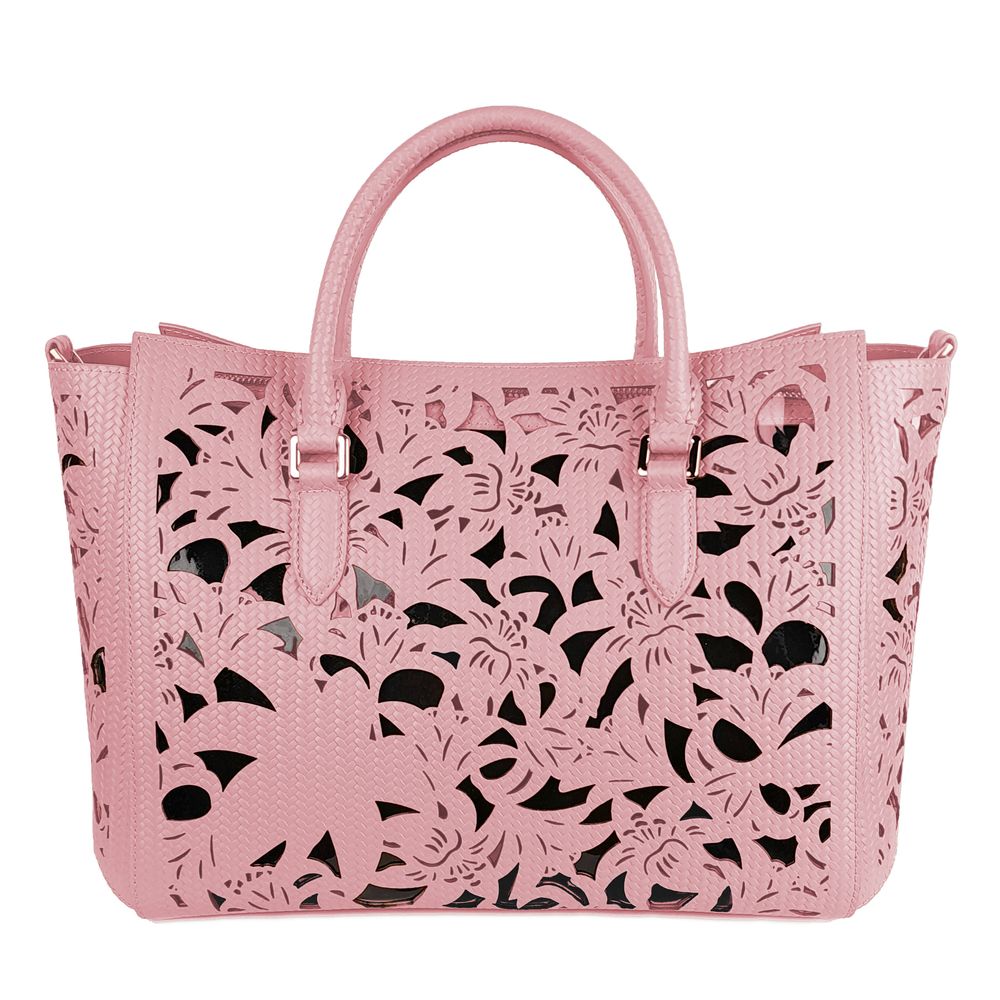 Baldinini Trend Rosa Handtasche aus Kalbsleder mit floralem Lasercut