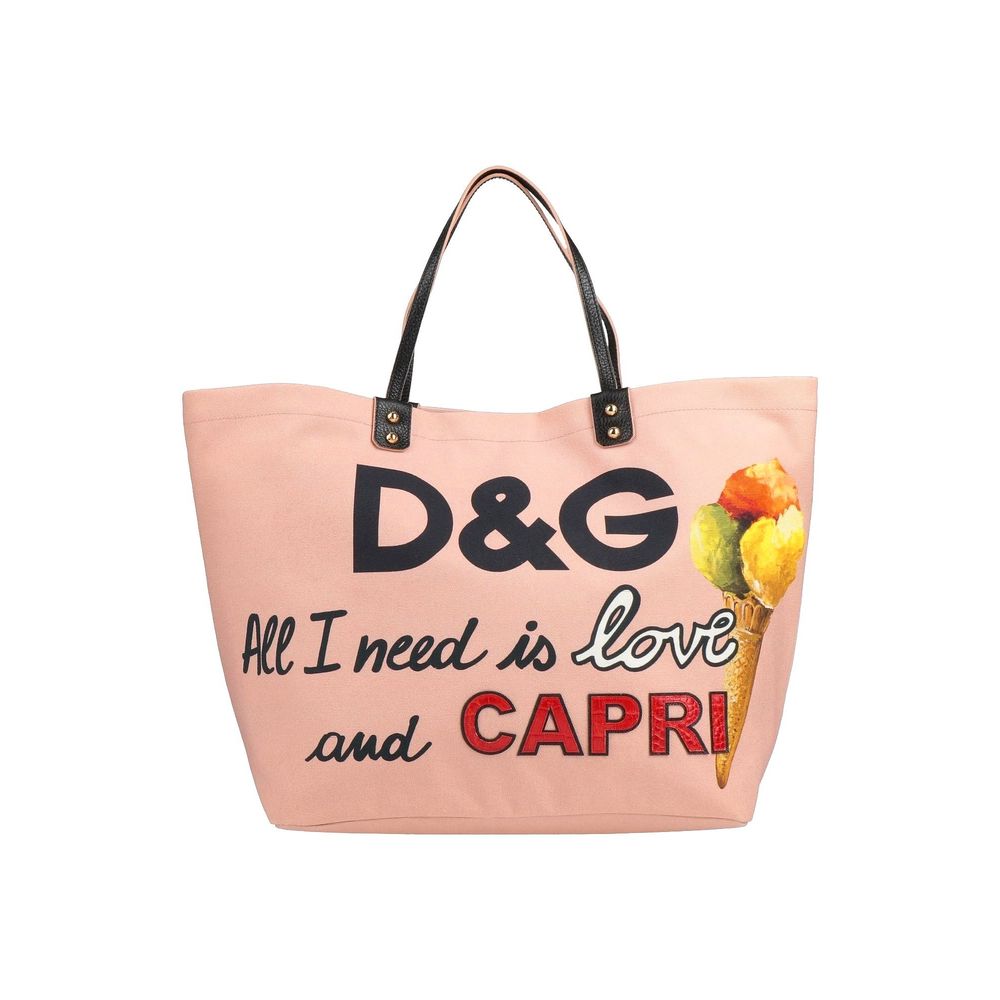 Dolce & Gabbana Eleganter rosa Baumwoll-Shopper mit Kalbsleder-Akzenten