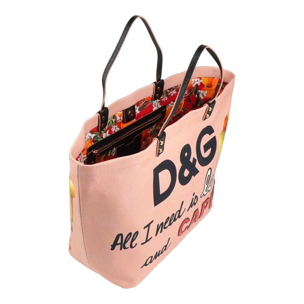 Dolce & Gabbana Eleganter rosa Baumwoll-Shopper mit Kalbsleder-Akzenten