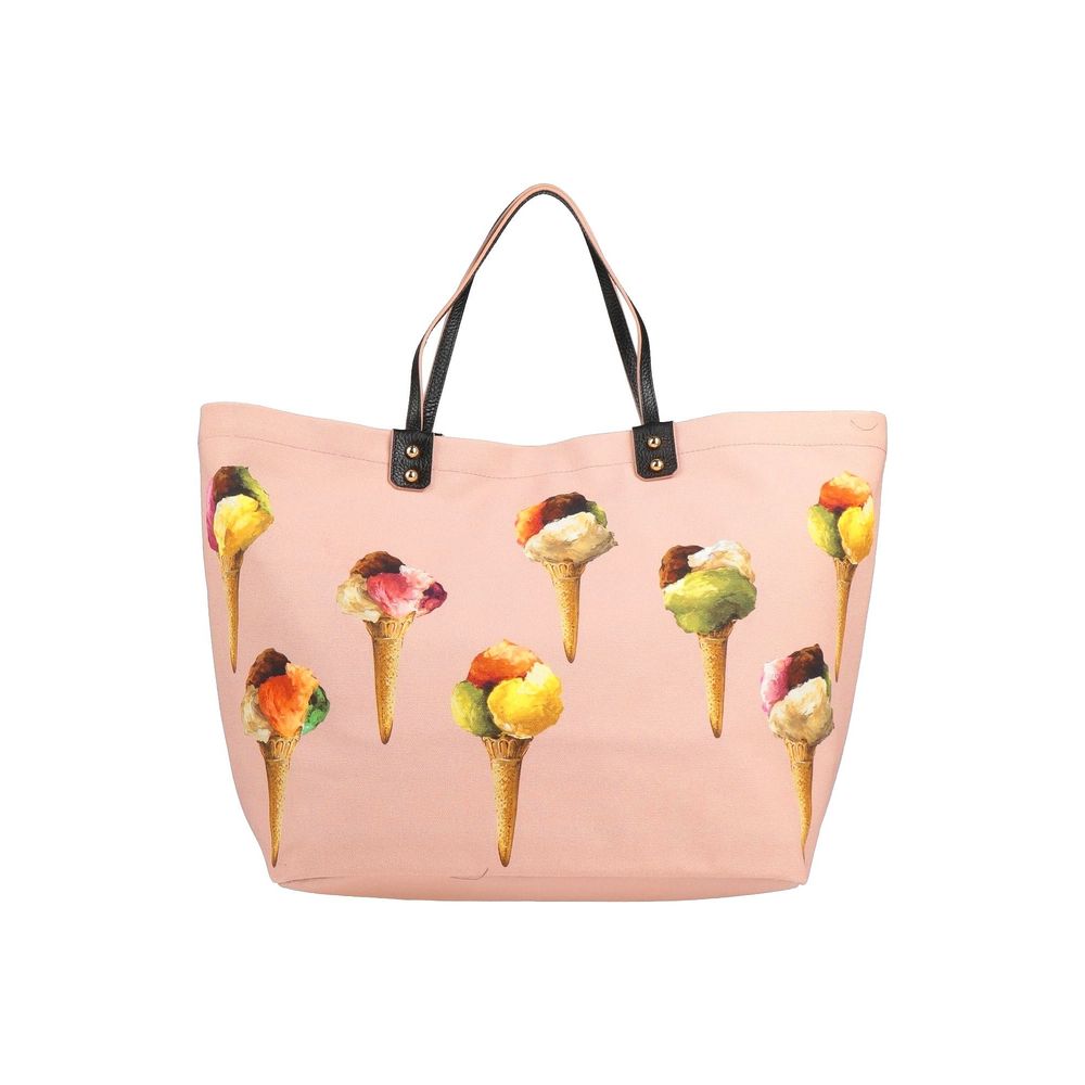 Dolce & Gabbana Eleganter rosa Baumwoll-Shopper mit Kalbsleder-Akzenten