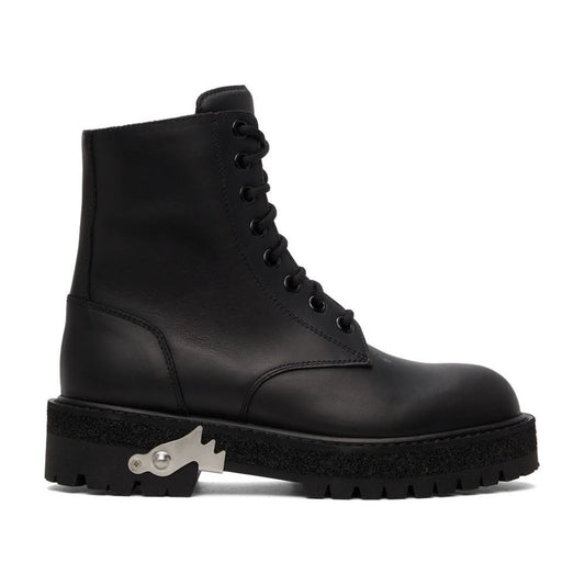 Off-White Schlanke schwarze Lederstiefeletten