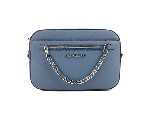 Michael Kors Jet Set East West Große Denim Leder Zip Kette Crossbody Tasche