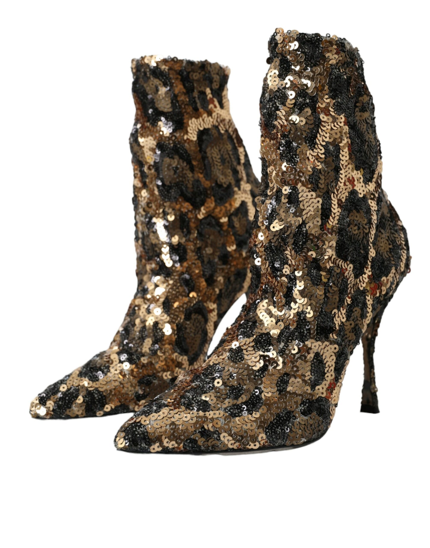 Dolce & Gabbana Gold Leopard Pailletten Heels Stiefel Schuhe