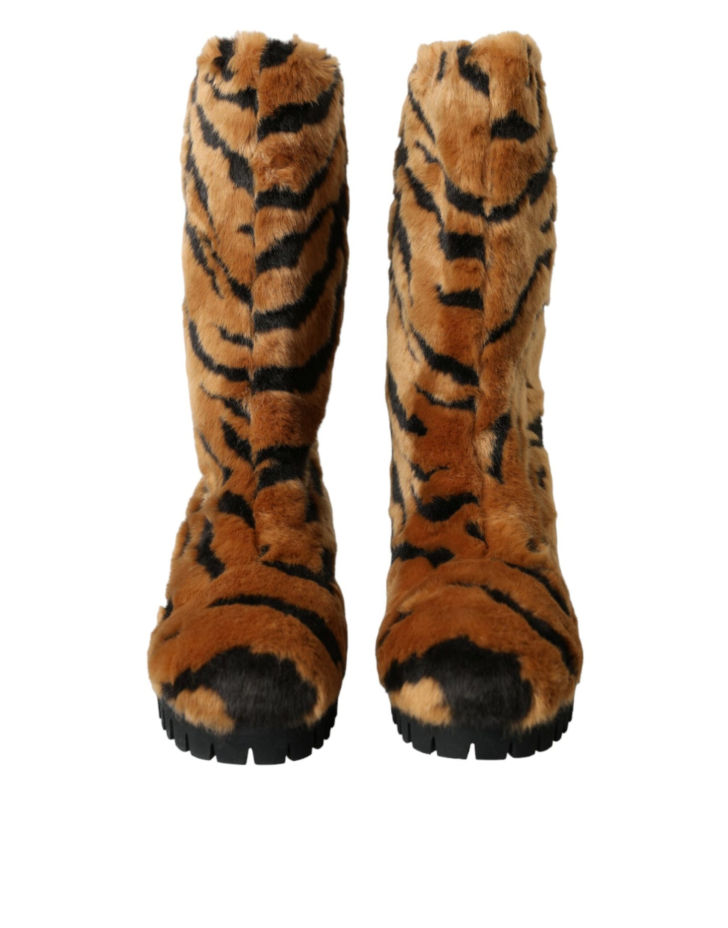 Dolce & Gabbana Braun Tiger Pelz Leder Mid Calf Stiefel Schuhe