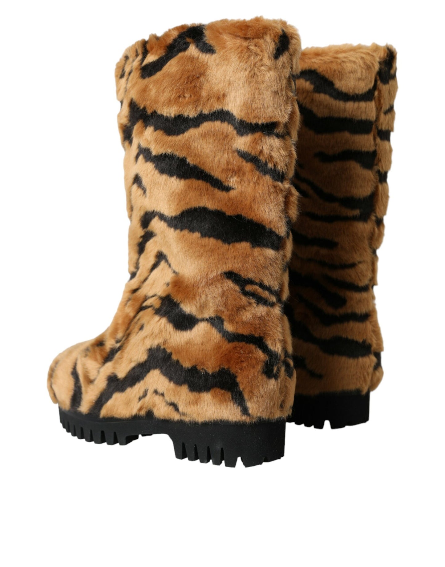 Dolce & Gabbana Braun Tiger Pelz Leder Mid Calf Stiefel Schuhe