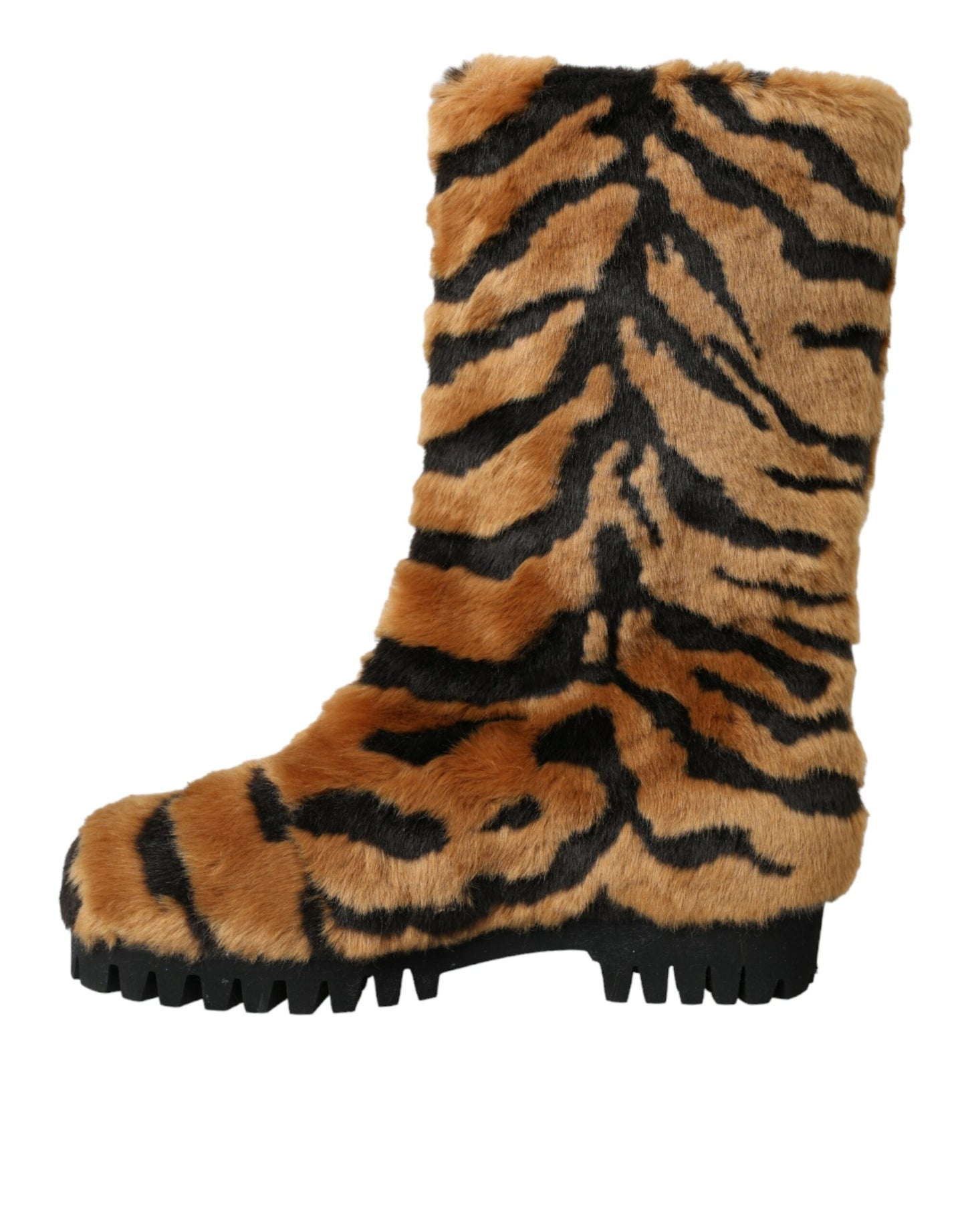 Dolce & Gabbana Braun Tiger Pelz Leder Mid Calf Stiefel Schuhe