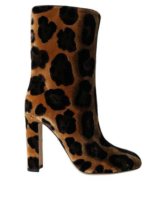 Dolce & Gabbana Braun Giraffe Leder Mid Calf Stiefel Schuhe