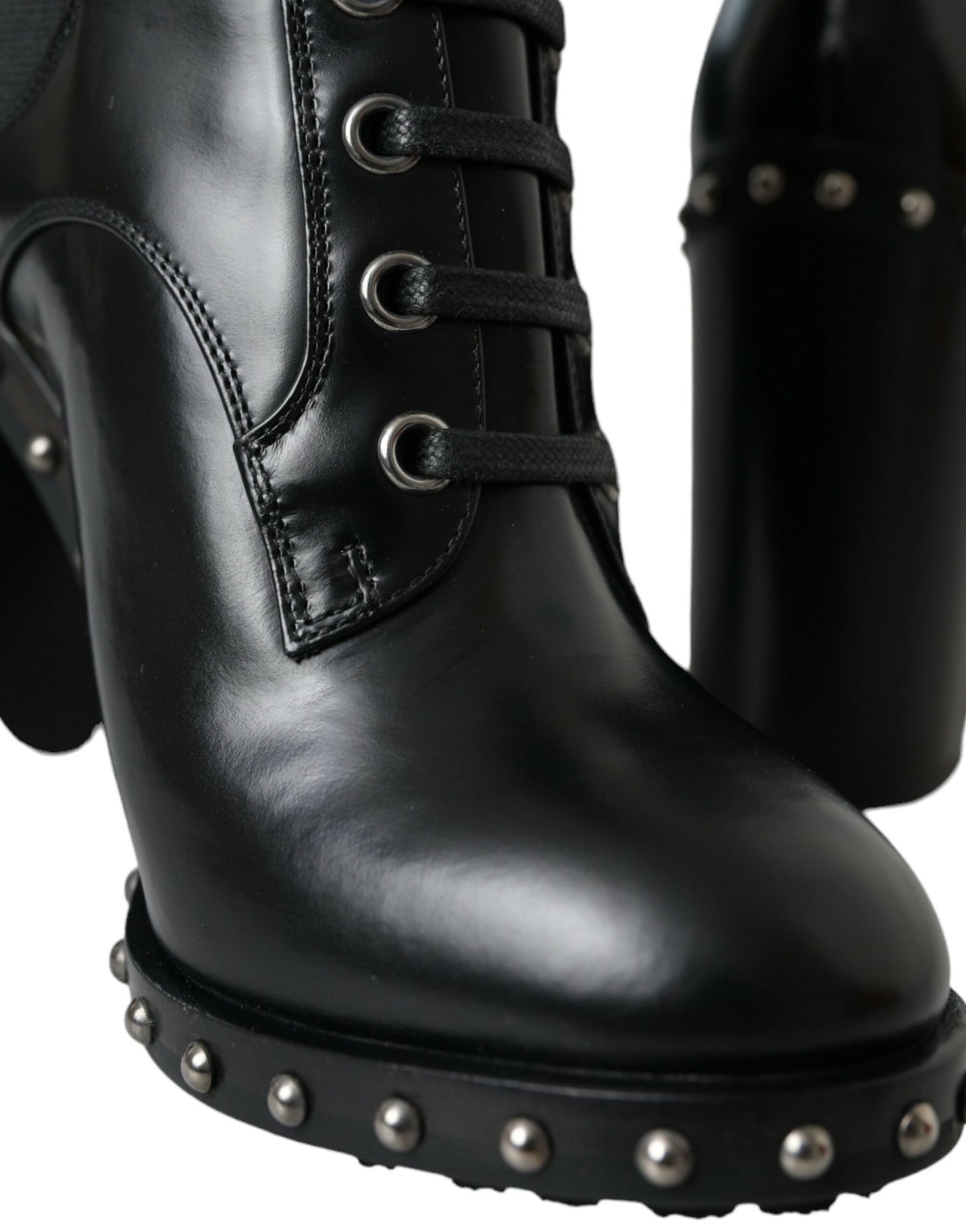 Dolce & Gabbana Schwarze Leder Nieten Schnürstiefel Schuhe