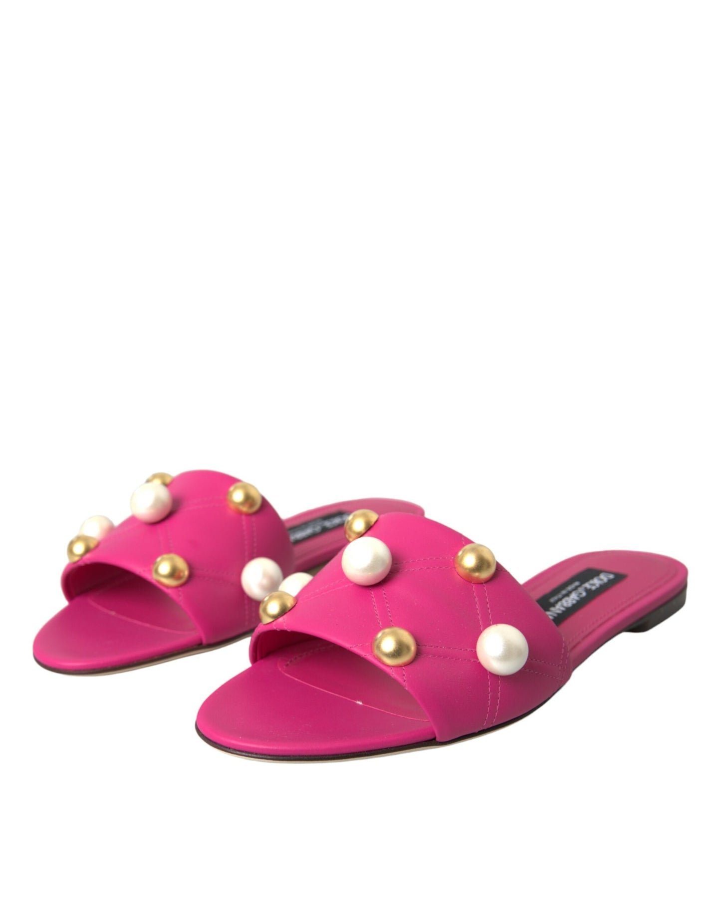 Dolce & Gabbana Rosa verschönertes Leder Flats Sandalen Schuhe