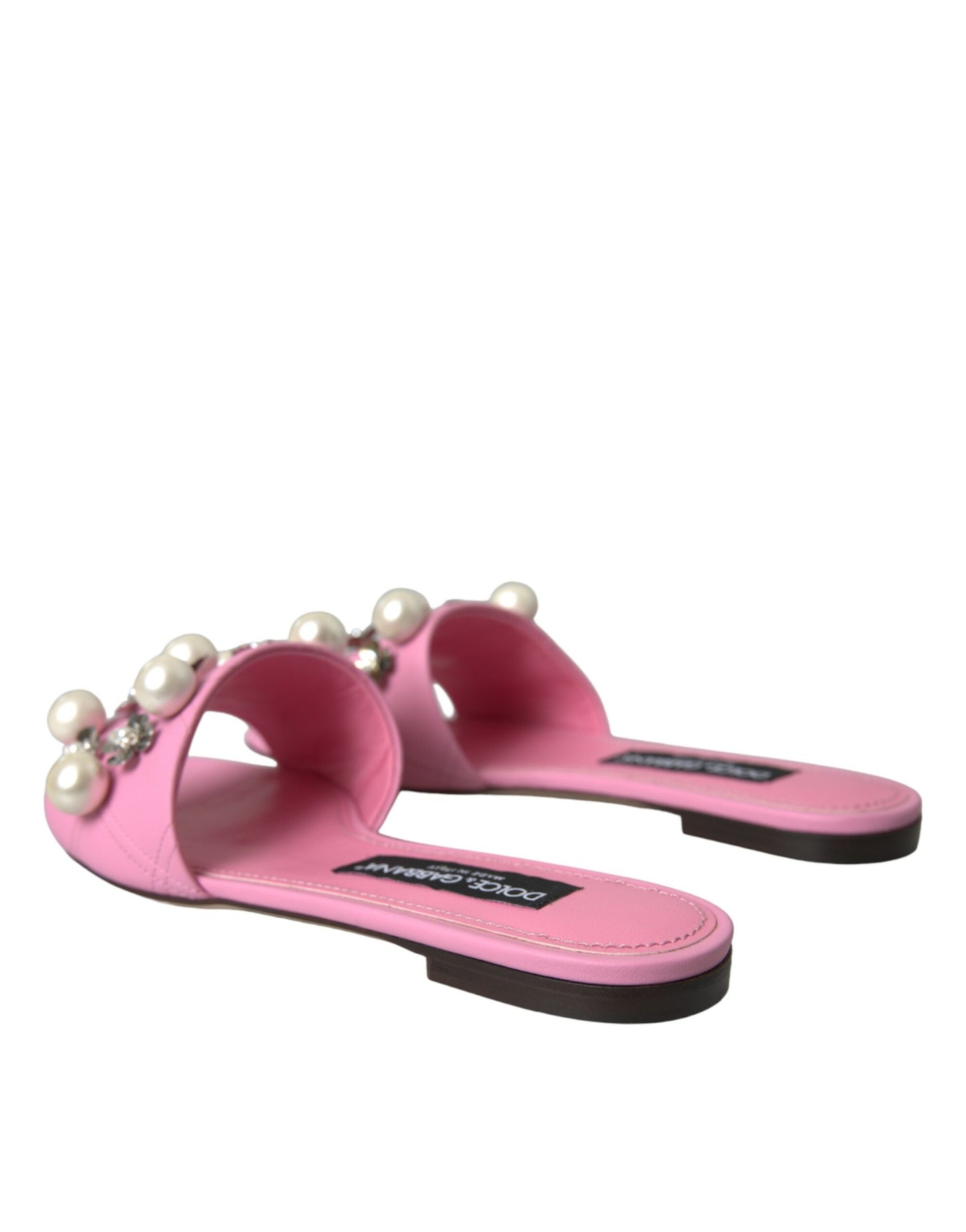 Dolce & Gabbana Rosa verschönertes Leder Flats Sandalen Schuhe