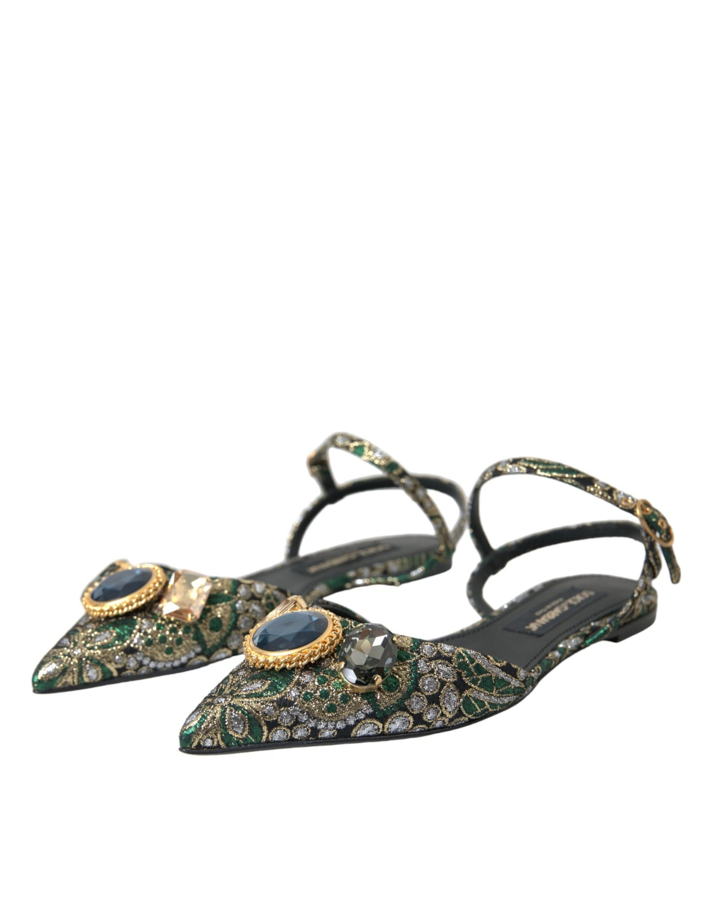 Dolce & Gabbana Multicolor Jacquard Kristall Slingback Sandalen Schuhe