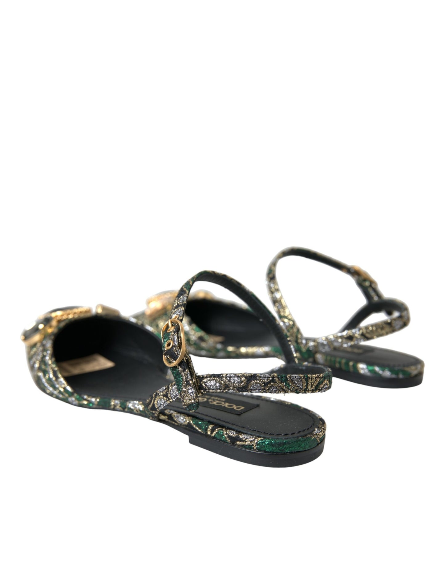 Dolce & Gabbana Multicolor Jacquard Kristall Slingback Sandalen Schuhe