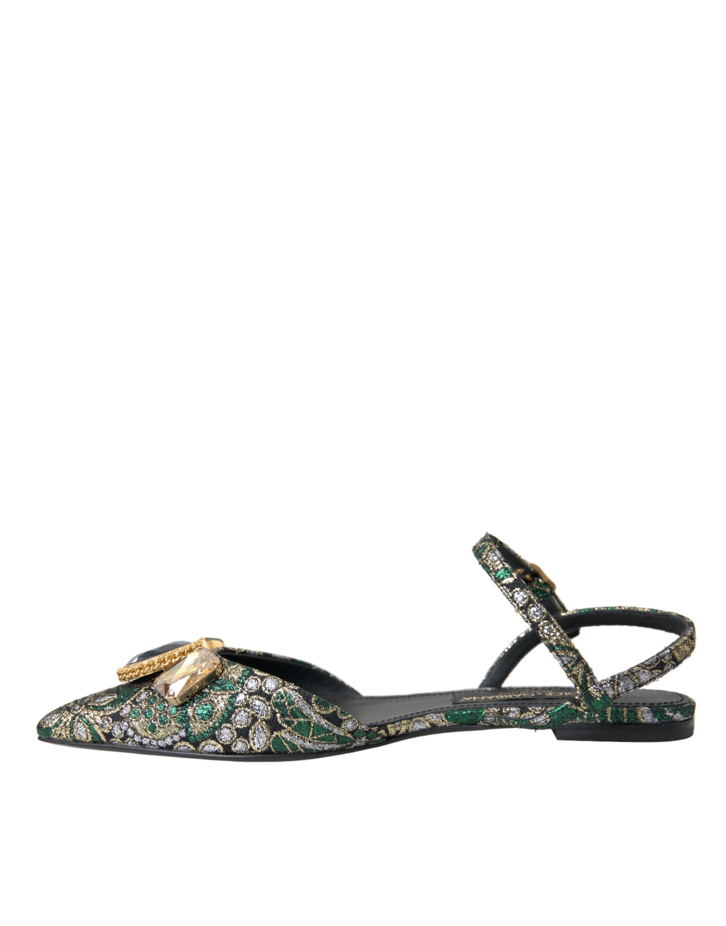 Dolce & Gabbana Multicolor Jacquard Kristall Slingback Sandalen Schuhe