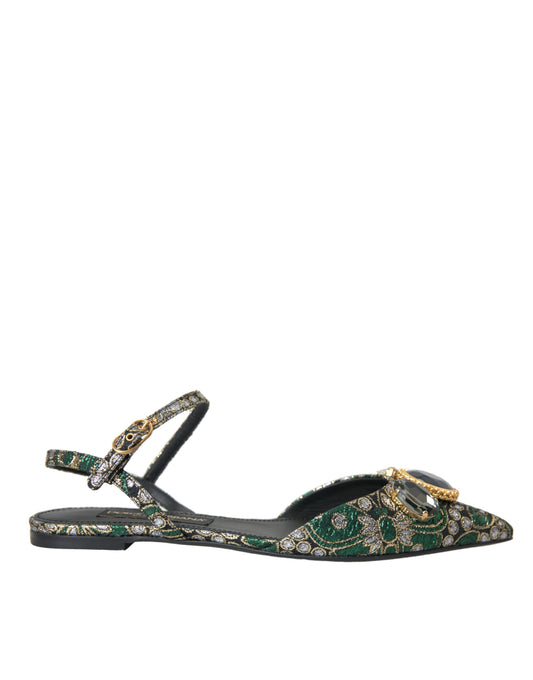 Dolce & Gabbana Multicolor Jacquard Kristall Slingback Sandalen Schuhe