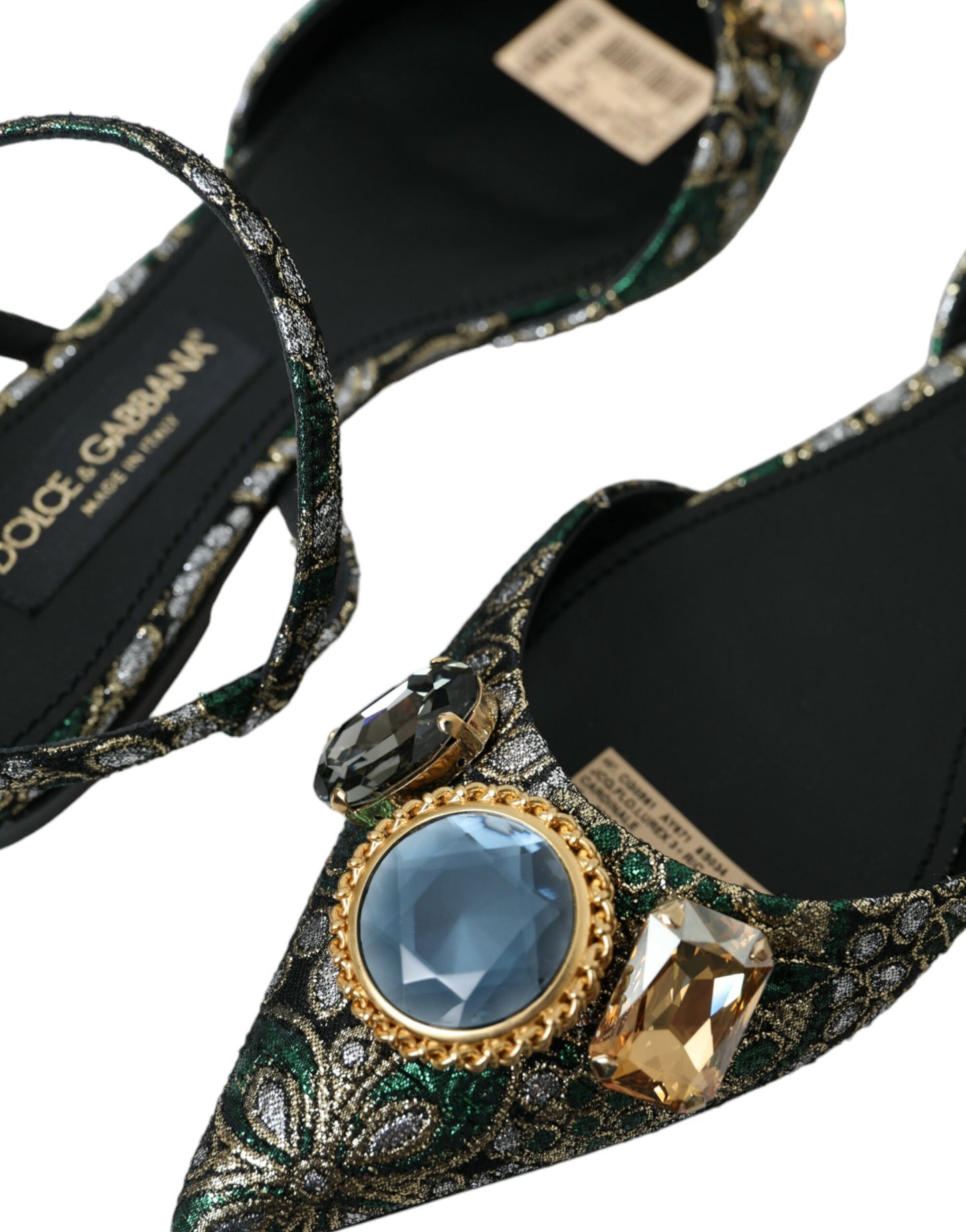 Dolce & Gabbana Multicolor Jacquard Kristall Slingback Sandalen Schuhe