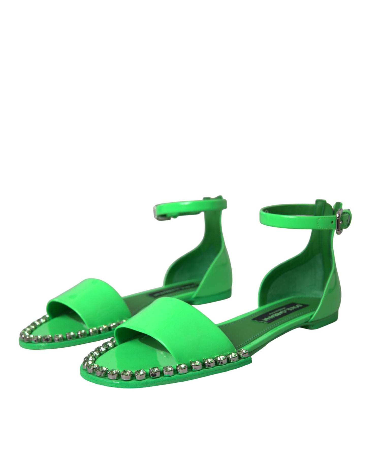 Dolce & Gabbana Neongrüne Kristall-Knöchelriemen-Sandalen Schuhe