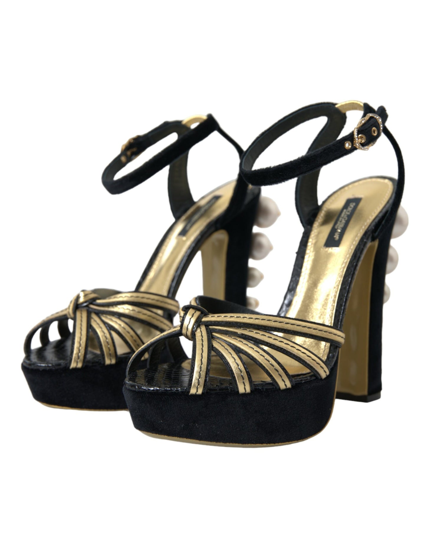 Dolce & Gabbana Schwarz Gold Verschönerte Absätze Sandalen Schuhe