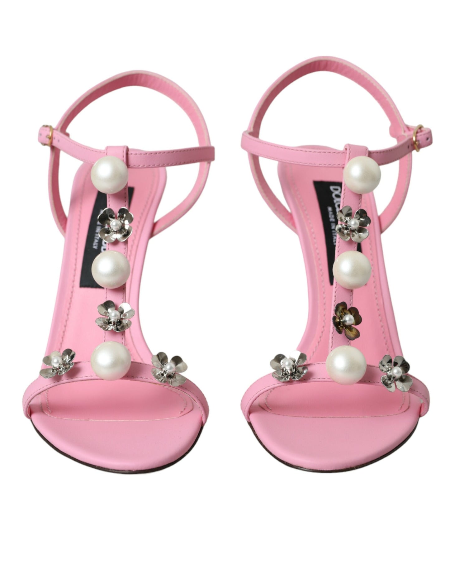 Dolce & Gabbana Rosa Leder verschönerte Absätze Sandalen Schuhe