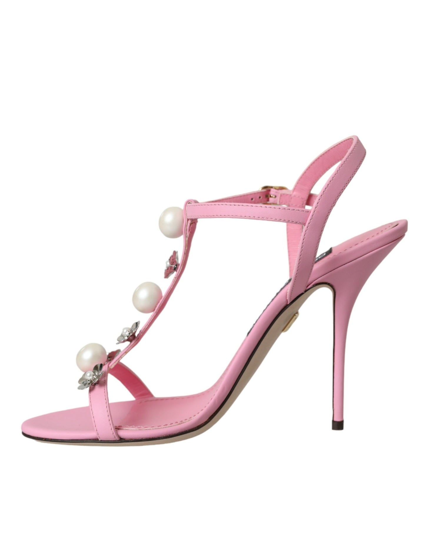 Dolce & Gabbana Rosa Leder verschönerte Absätze Sandalen Schuhe