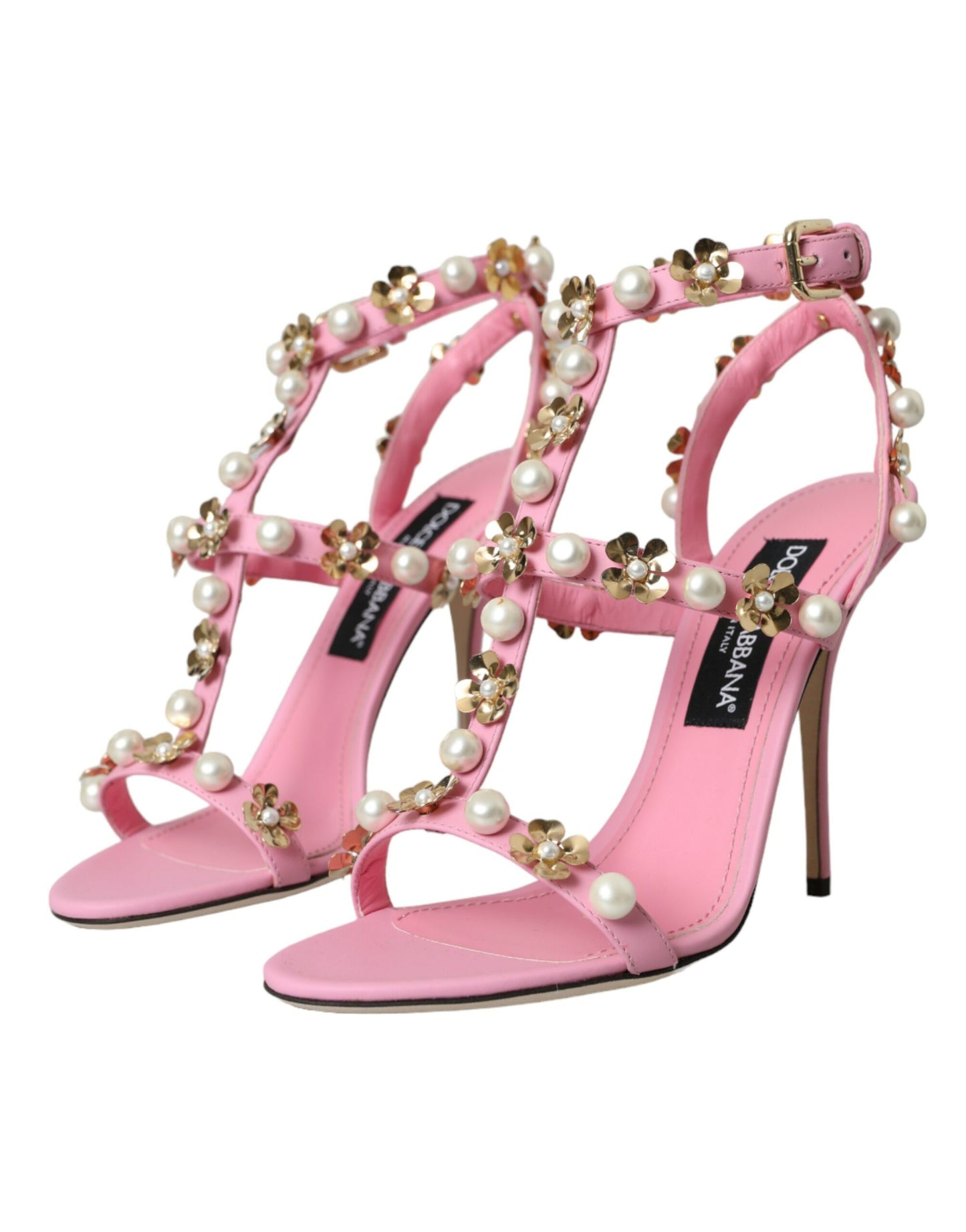 Dolce & Gabbana Rosa Leder verschönerte Absätze Sandalen Schuhe