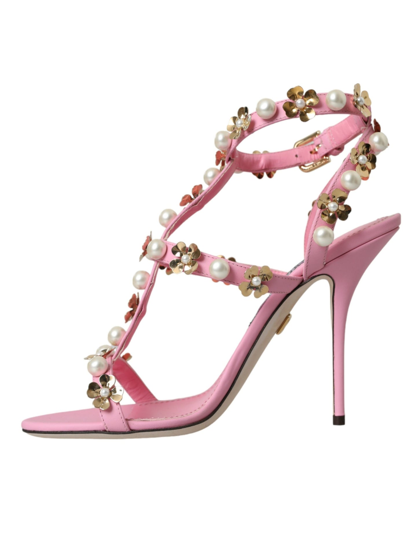 Dolce & Gabbana Rosa Leder verschönerte Absätze Sandalen Schuhe