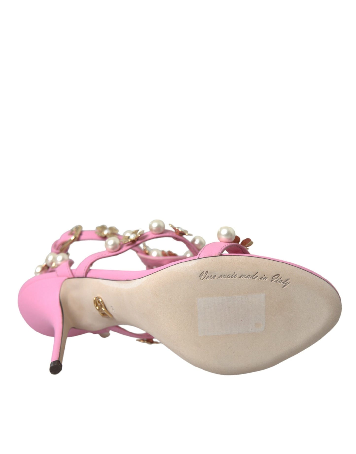 Dolce & Gabbana Rosa Leder verschönerte Absätze Sandalen Schuhe