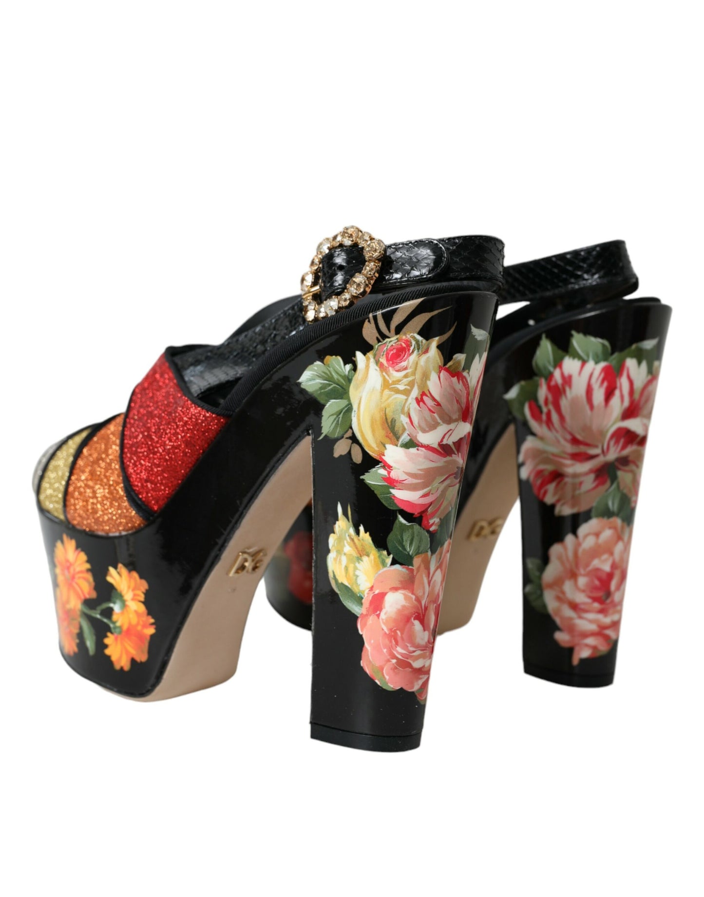 Dolce & Gabbana Multicolor Floral Kristall Plateau Sandalen Schuhe