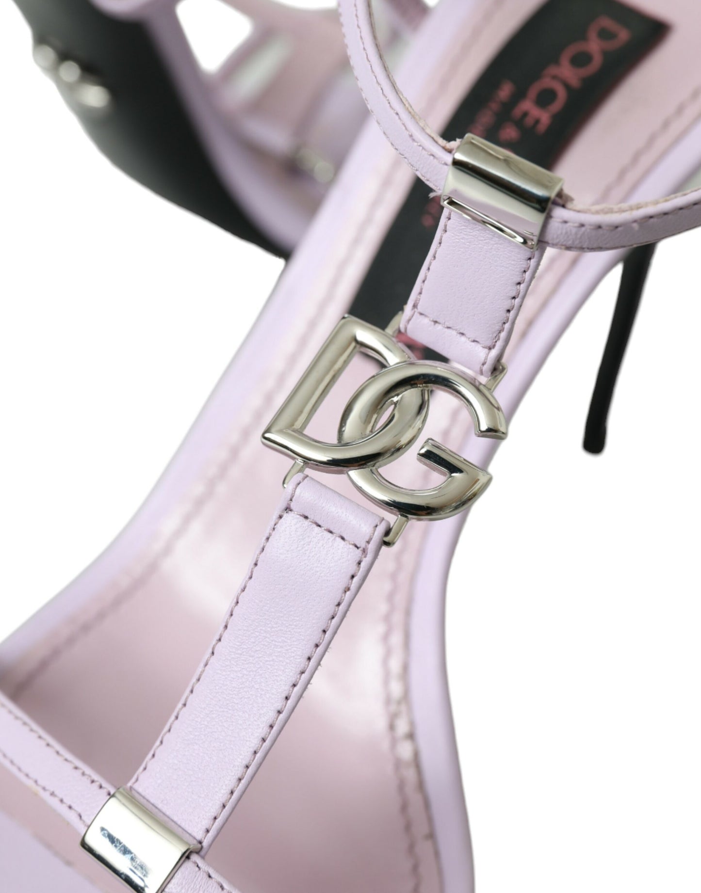 Dolce & Gabbana Lila Leder Logo Knöchelriemen Heels Sandalen Schuhe