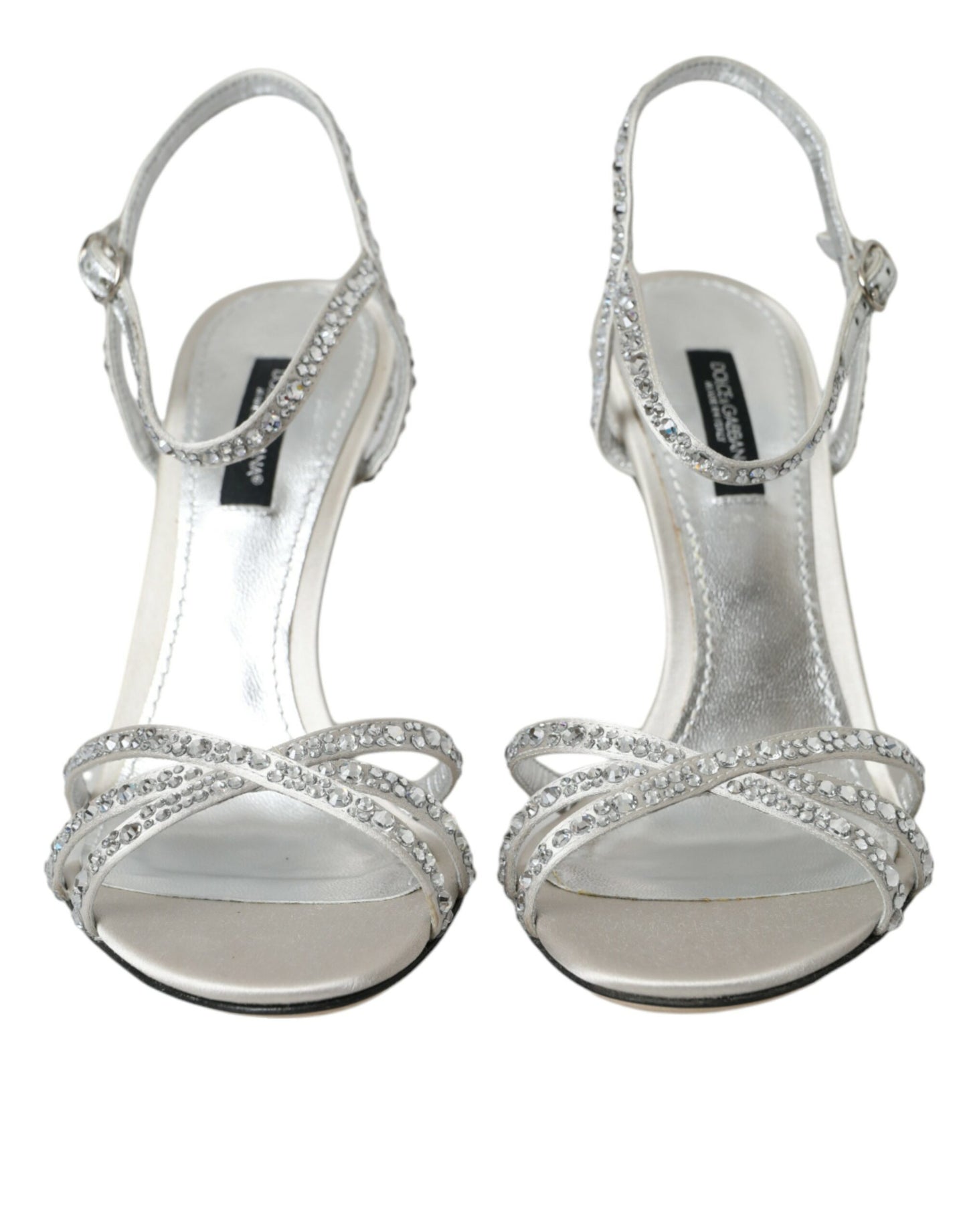 Dolce & Gabbana Silberne Viskose Crystal Heels Sandalen Schuhe