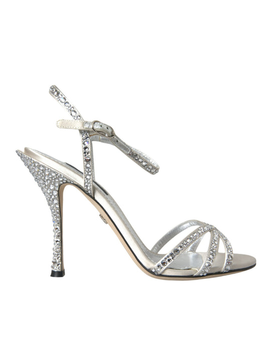 Dolce & Gabbana Silberne Viskose Crystal Heels Sandalen Schuhe