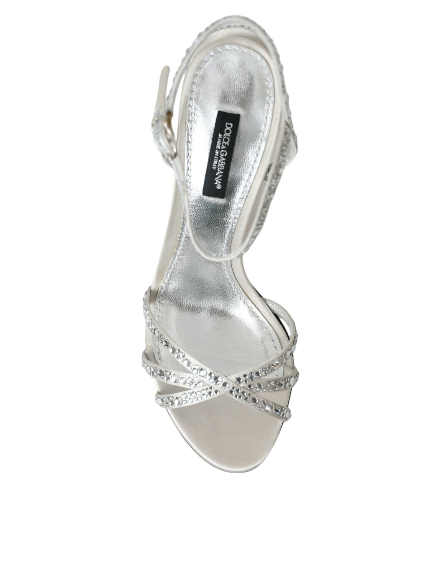 Dolce & Gabbana Silberne Viskose Crystal Heels Sandalen Schuhe