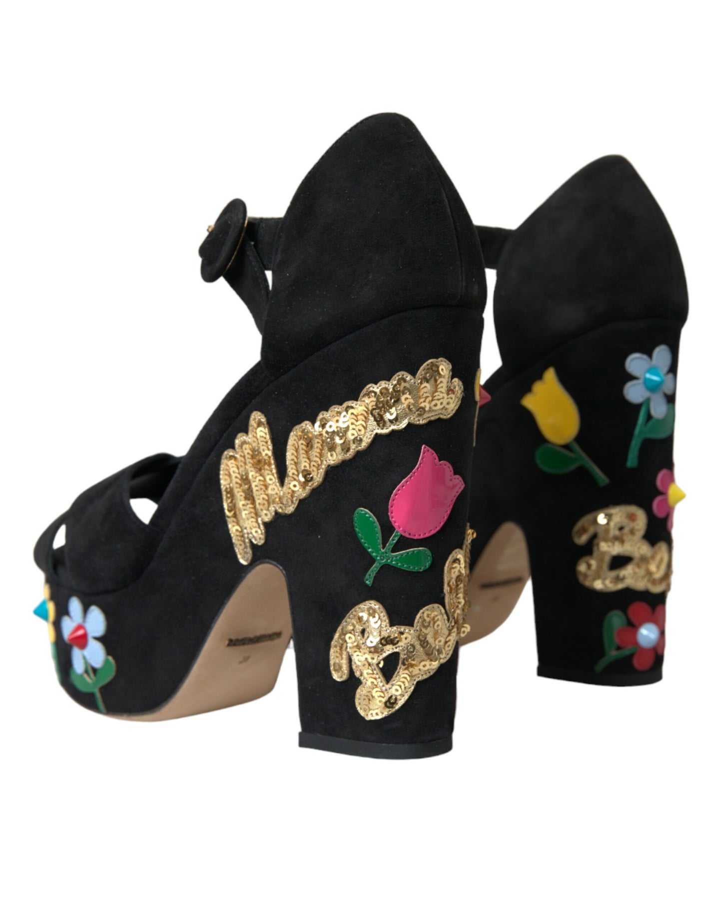 Dolce & Gabbana Schwarzes Wildleder Knöchelriemchen Heels Sandalen Schuhe