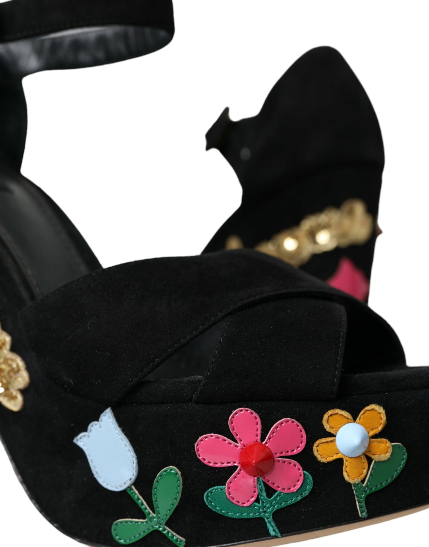 Dolce & Gabbana Schwarzes Wildleder Knöchelriemchen Heels Sandalen Schuhe