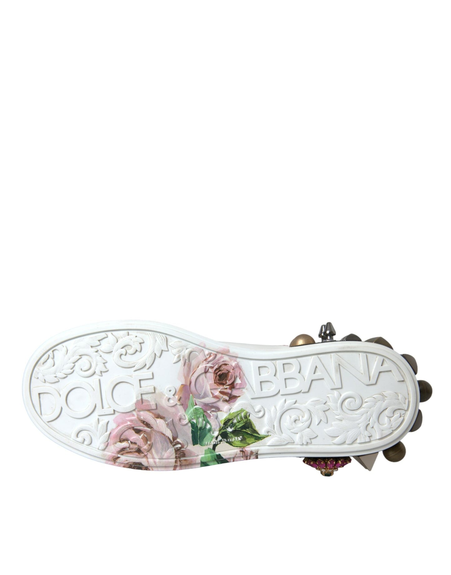 Dolce & Gabbana Weißes Leder Kristall Rosen Floral Turnschuhe Schuhe