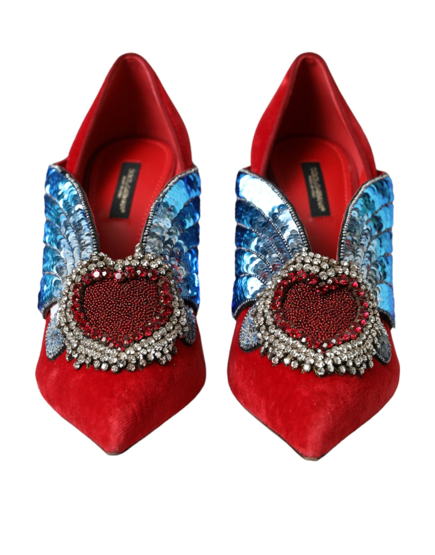 Dolce & Gabbana Rote Samt-Pailletten-Kristall-Absätze Pumps