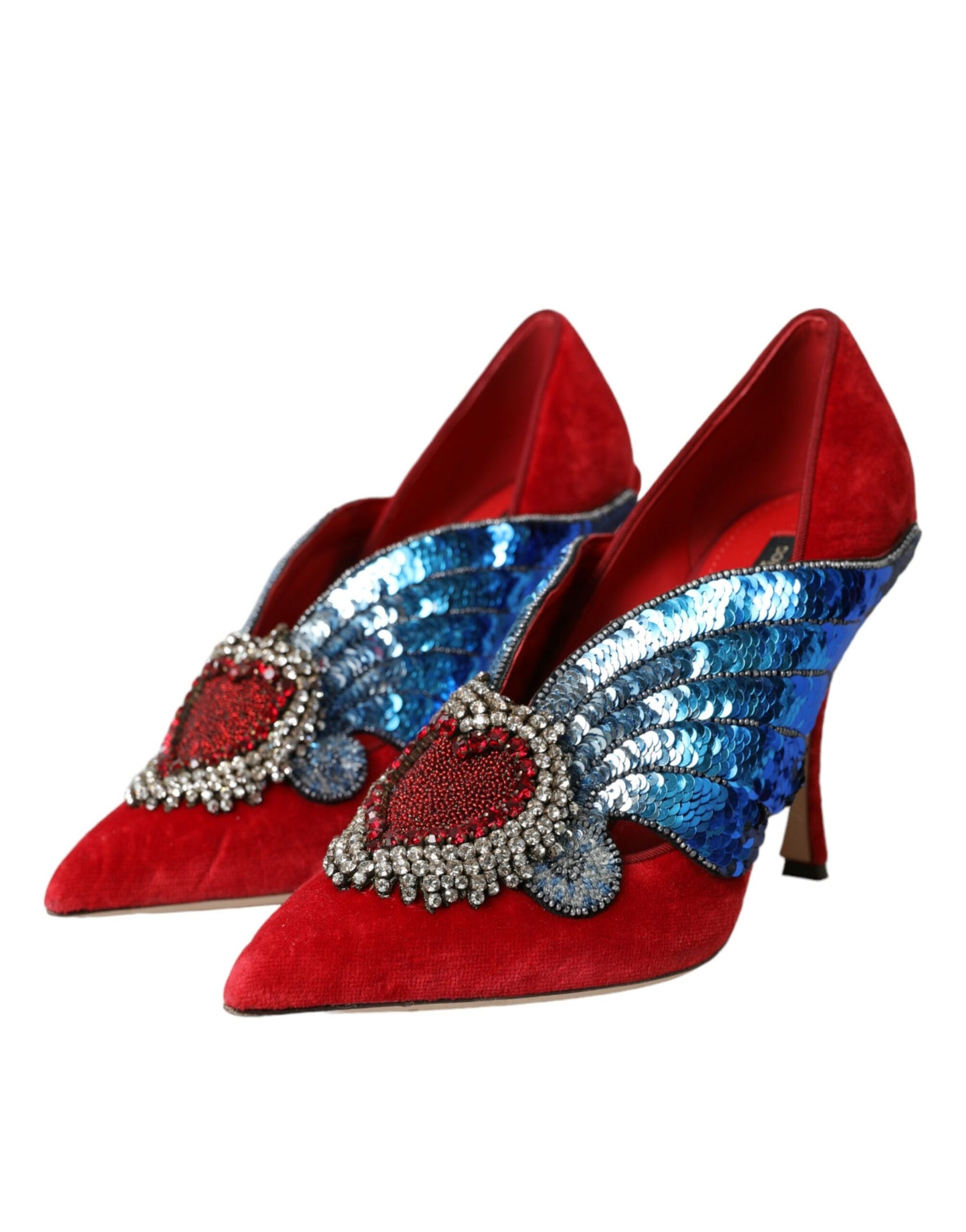 Dolce & Gabbana Rote Samt-Pailletten-Kristall-Absätze Pumps