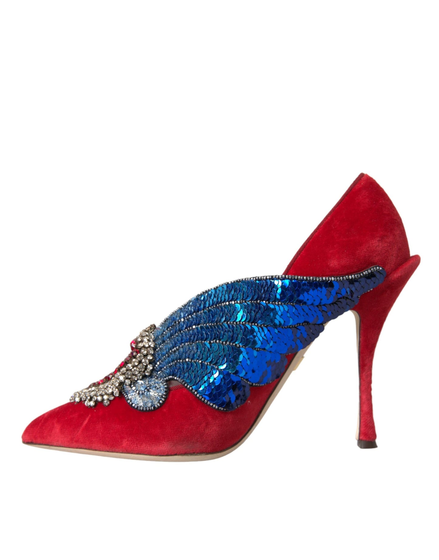 Dolce & Gabbana Rote Samt-Pailletten-Kristall-Absätze Pumps