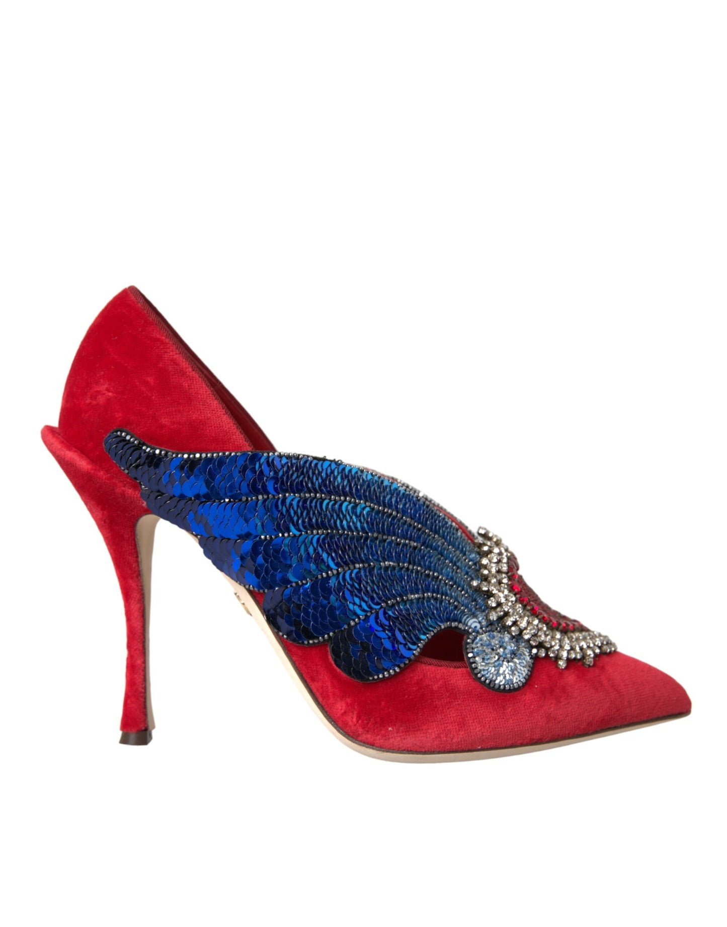 Dolce & Gabbana Rote Samt-Pailletten-Kristall-Absätze Pumps