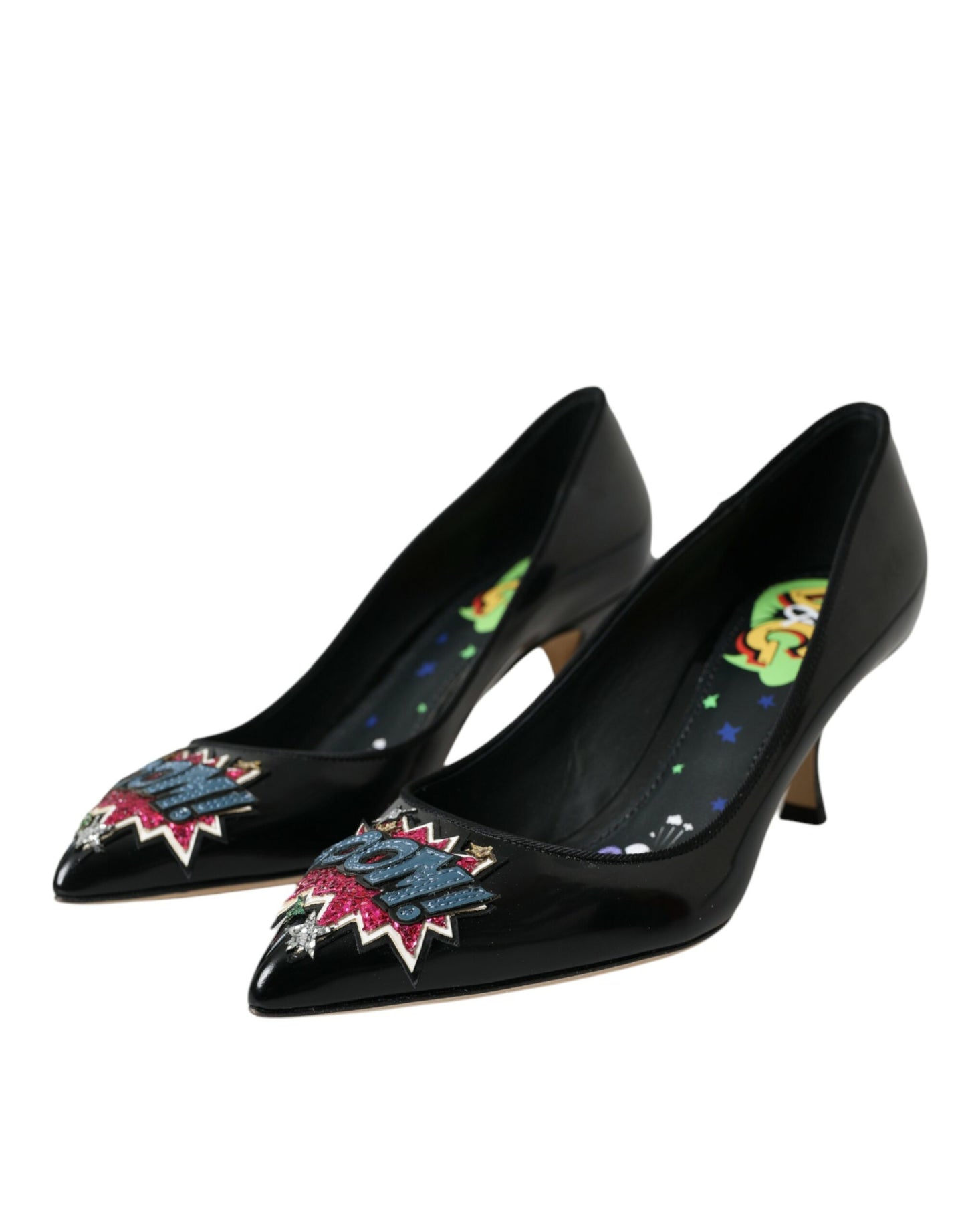 Dolce & Gabbana Schwarz Leder BOOM Patch Heels Pumps Schuhe