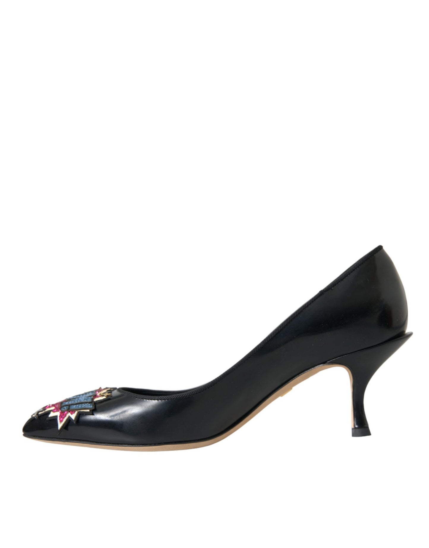 Dolce & Gabbana Schwarz Leder BOOM Patch Heels Pumps Schuhe