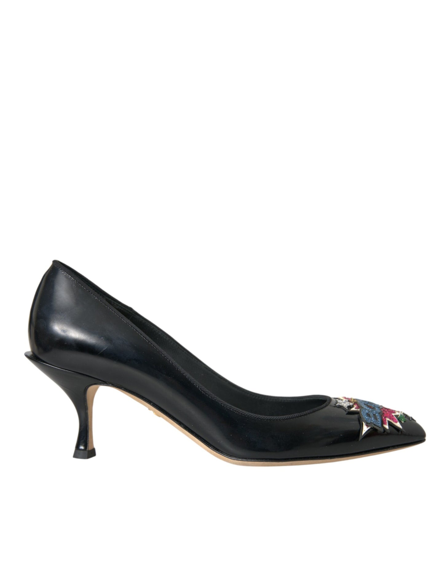 Dolce & Gabbana Schwarz Leder BOOM Patch Heels Pumps Schuhe