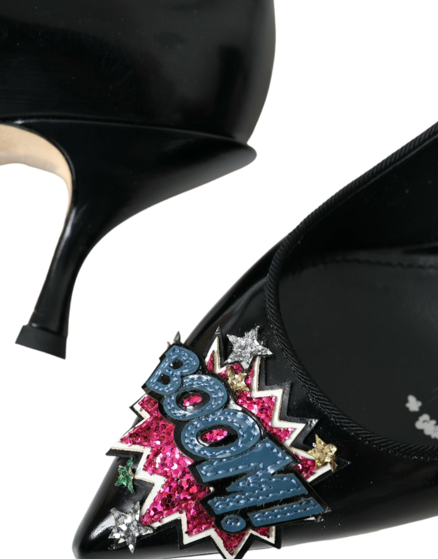 Dolce & Gabbana Schwarz Leder BOOM Patch Heels Pumps Schuhe