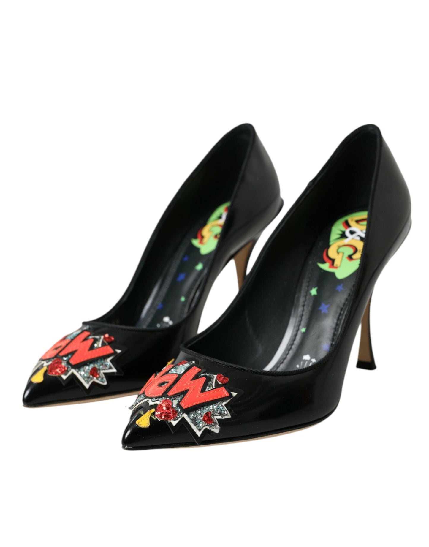 Dolce & Gabbana Schwarz Leder WOW Patch Heels Pumps Schuhe