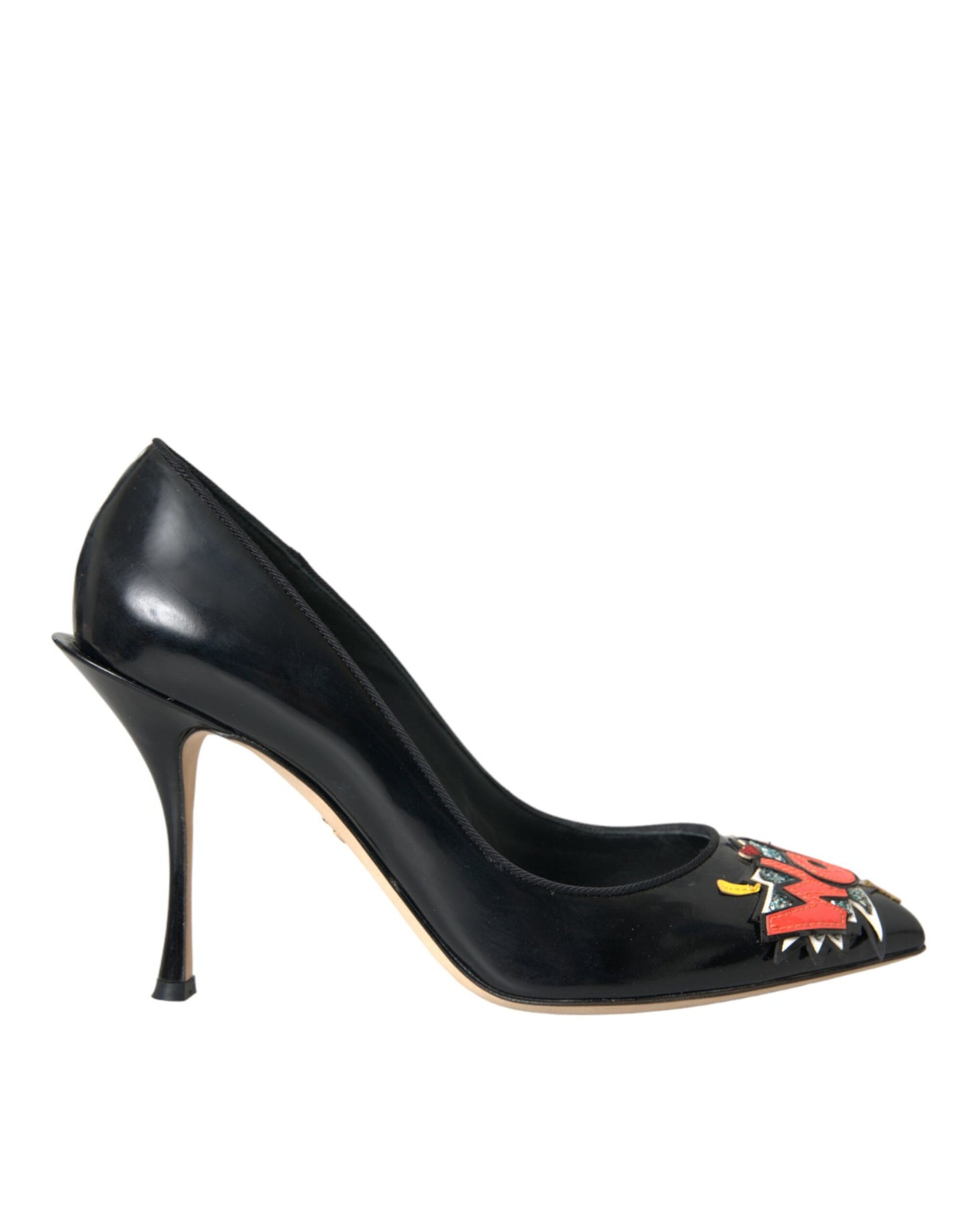 Dolce & Gabbana Schwarz Leder WOW Patch Heels Pumps Schuhe