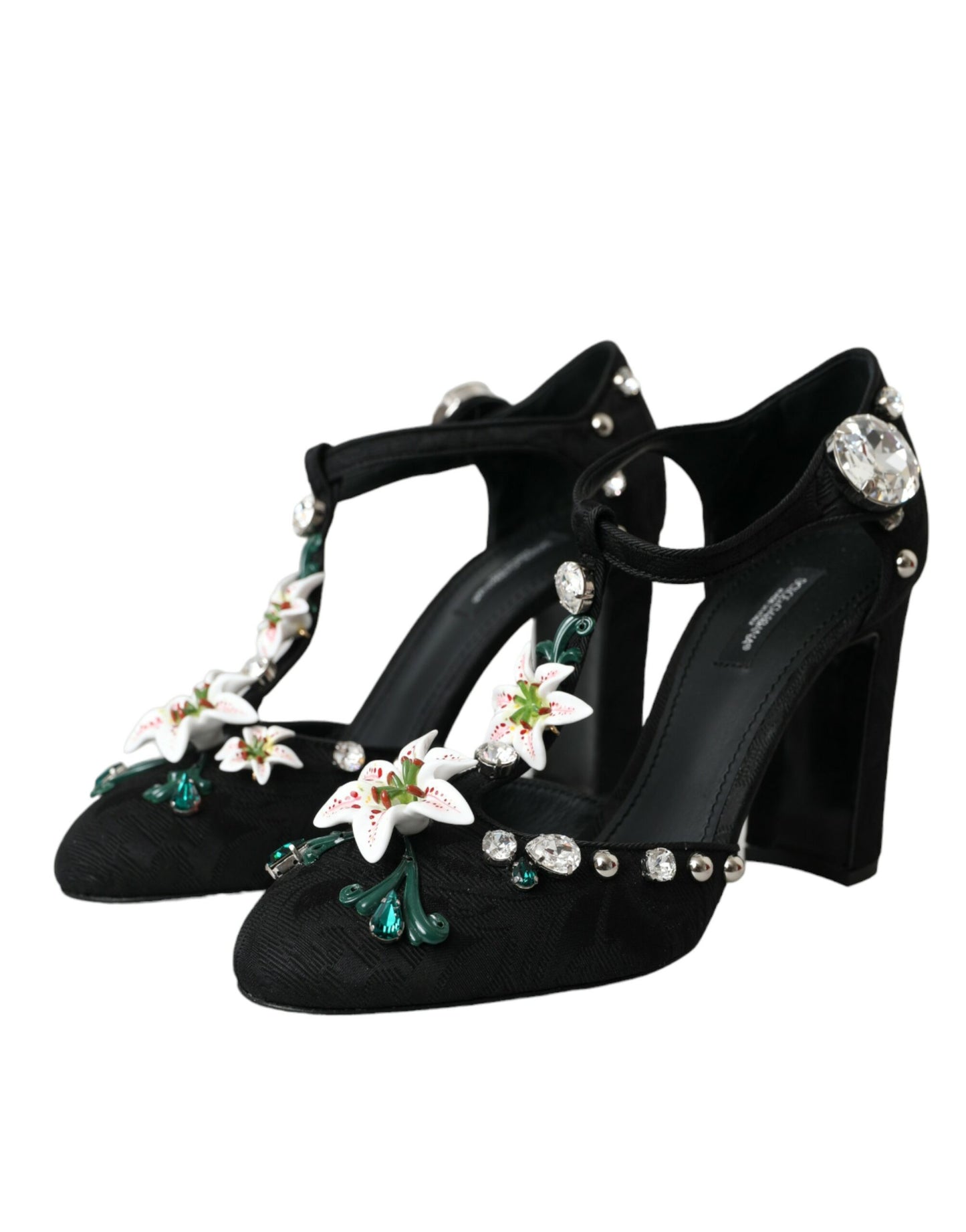 Dolce & Gabbana Schwarze Lilien Kristall Heels Pumps Schuhe