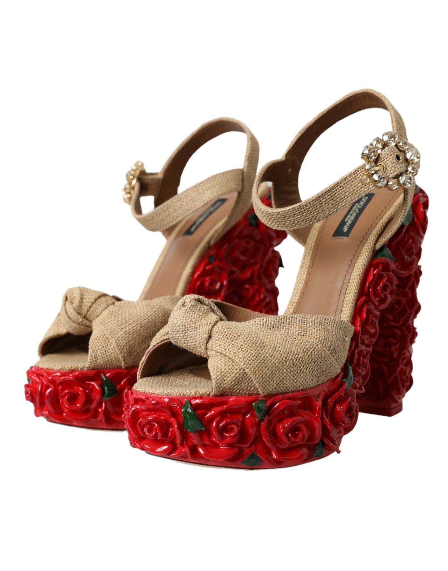 Dolce & Gabbana Rote Rosen Kristall Plateau Sandalen Schuhe