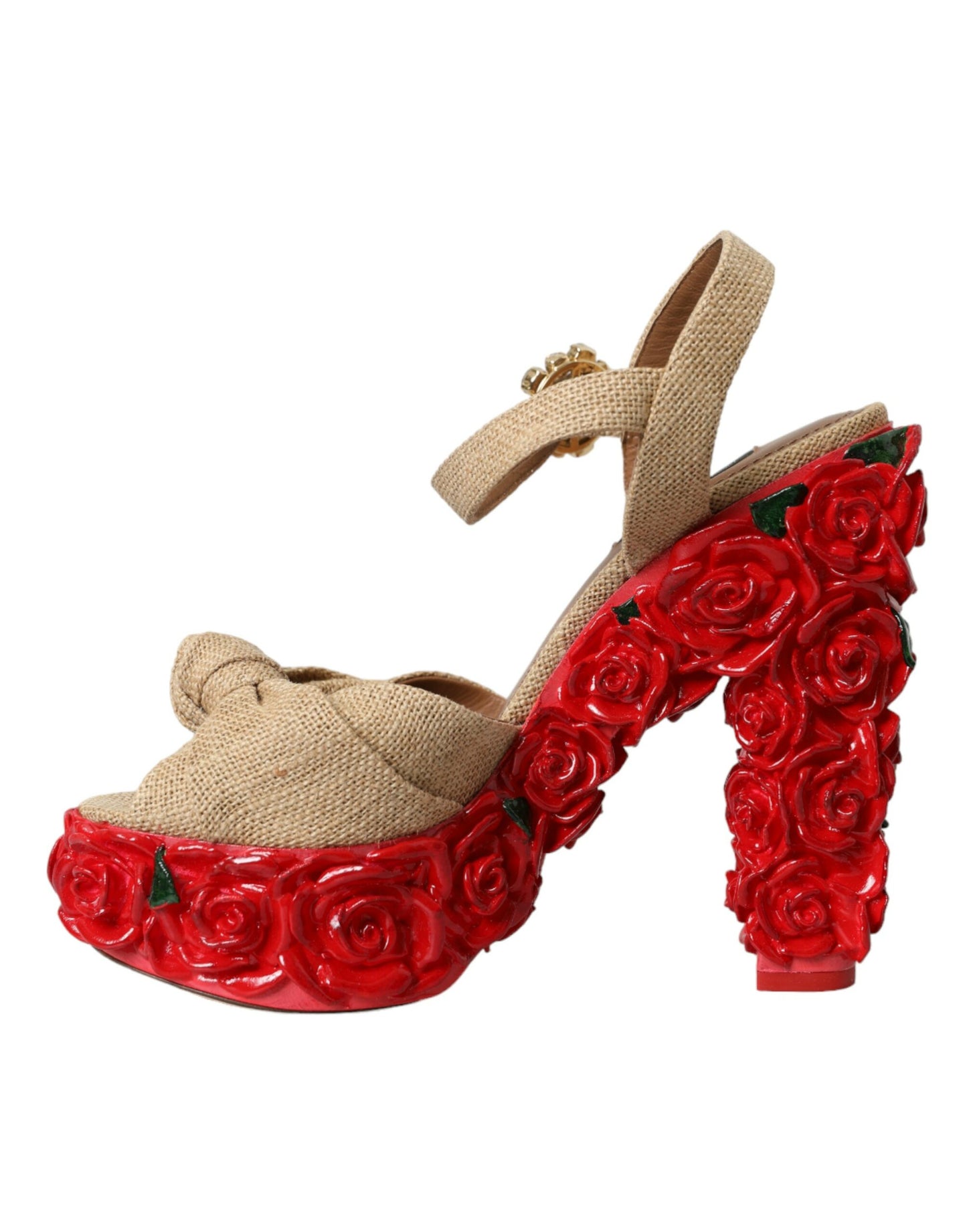 Dolce & Gabbana Rote Rosen Kristall Plateau Sandalen Schuhe