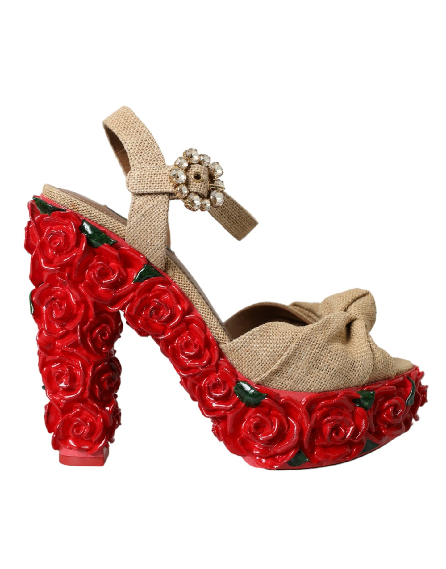 Dolce & Gabbana Rote Rosen Kristall Plateau Sandalen Schuhe